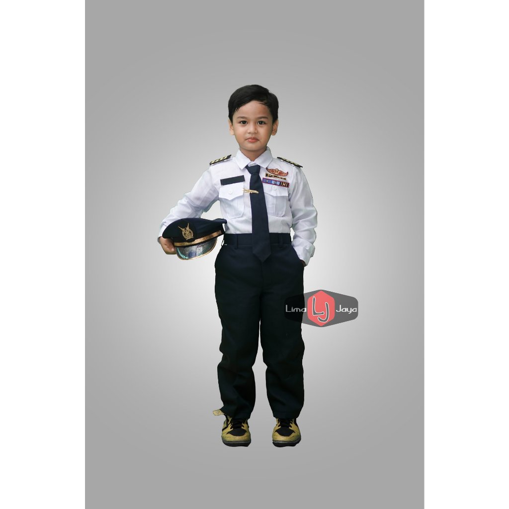 Baju Profesi Karnaval Anak Pilot // Celana Dasi dan Topi Biru Dongker (Navy)