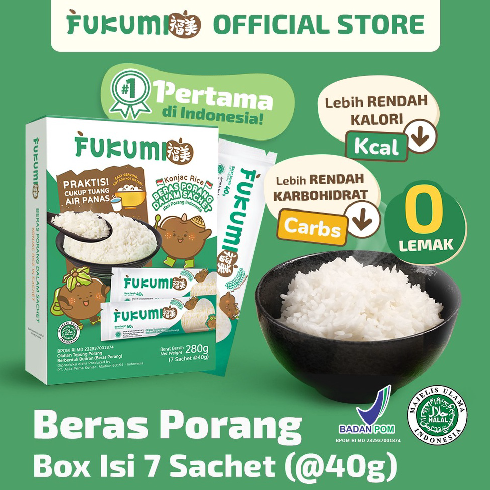

NQSN2557 FUKUMI BERAS PORANG BOX SACHET - Fukumi Shirataki Beras Konjac Rice Diet isi 7 sachet x @40gr