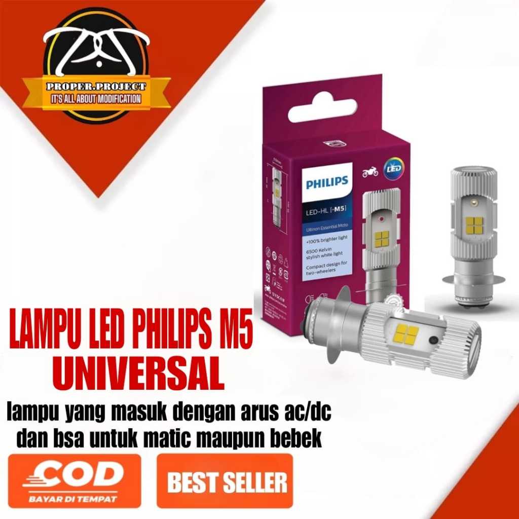 LAMPU LED DEPAN MOTOR PHILIPS M5 LED 2 SISI ORIGINAL 100% MLK