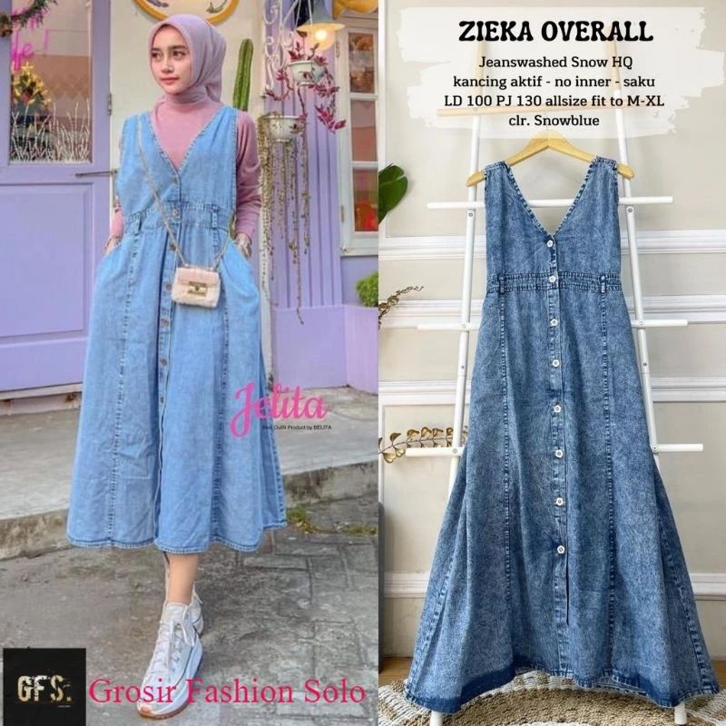 Zieka Overall Jeans Jumsuit Baju kodok Wanita Kekinian/ Overall Dress Jeans Wanita Korean style Terb