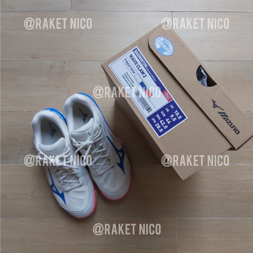 Sepatu Badminton Mizuno Wave Claw 2 Snow White Peace Blue Driven Pink SIZE 44 EUR