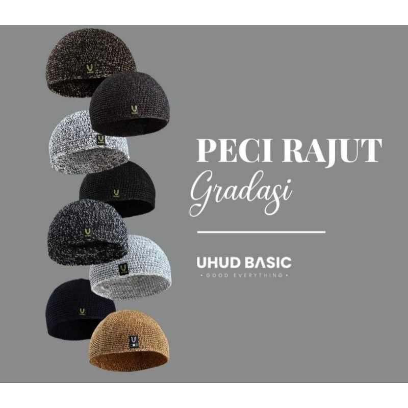 (Makassar) Uhud Peci Rajut Gradasi/Peci Rajut Tebal
