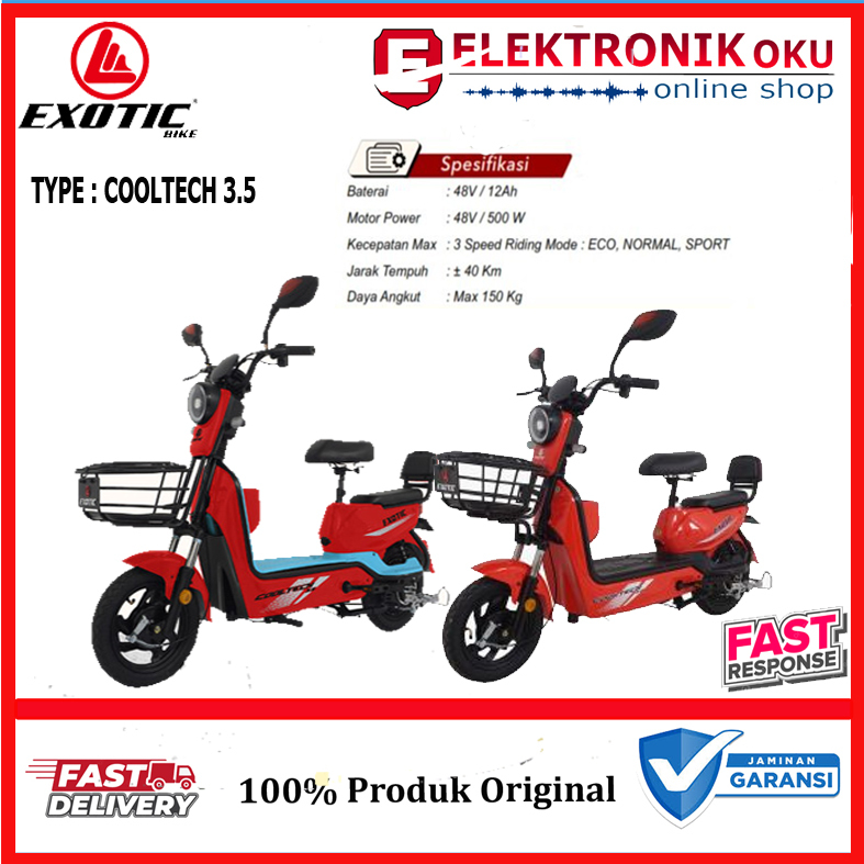 Sepeda Listrik EXOTIC COOLTECH 3.5 48V/12Ah kombinasi 2 warna menarik BERGARANSI RESMI