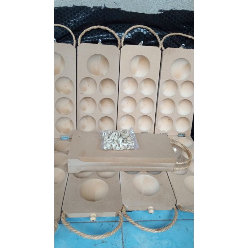 RB Congklak lipat kayu polos tanpa cat tidak termasuk bijinya