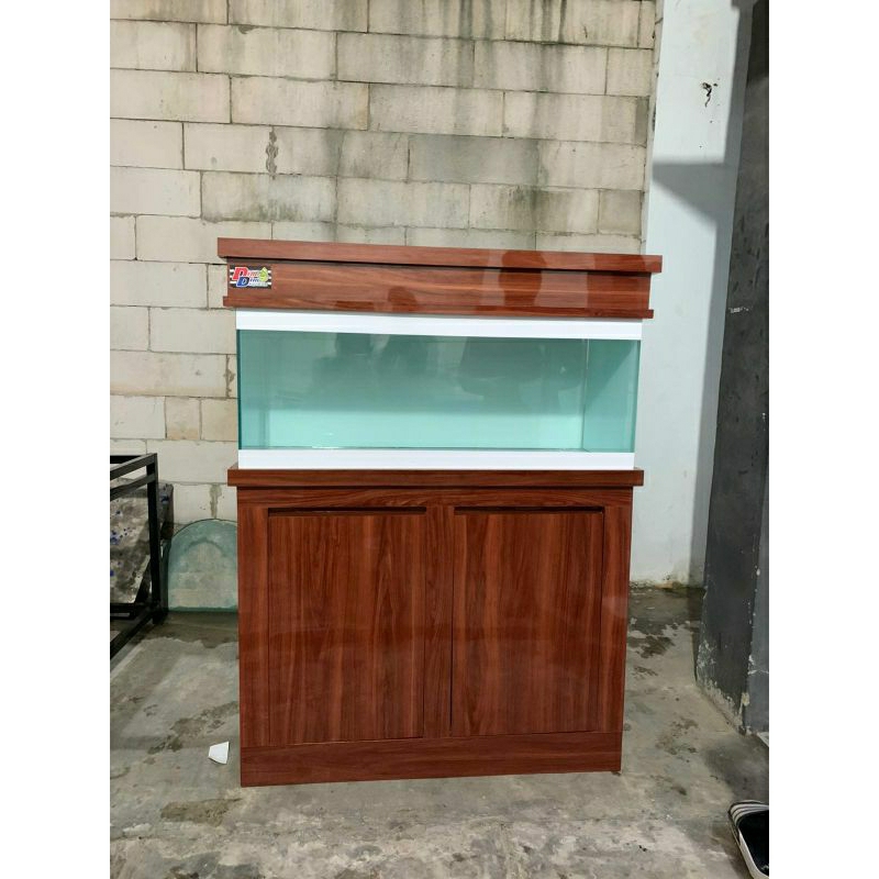 Aquarium 100cm kabinet minimalis motiv kayu