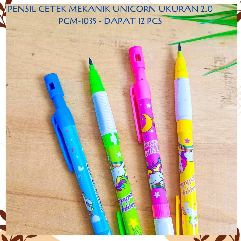 

SELUSIN (12 PCS) PENSIL CETEK MEKANIK UNICORN UKURAN 2.0 PCM-1035 MECHANICAL KLIK CLICK KARAKTER UNIK MURAH PENCIL ALAT TULIS KANTOR SEKOLAH MURAH TERMURAH COD