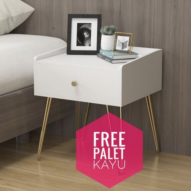 meja nakas  minimalis kaki besi gold