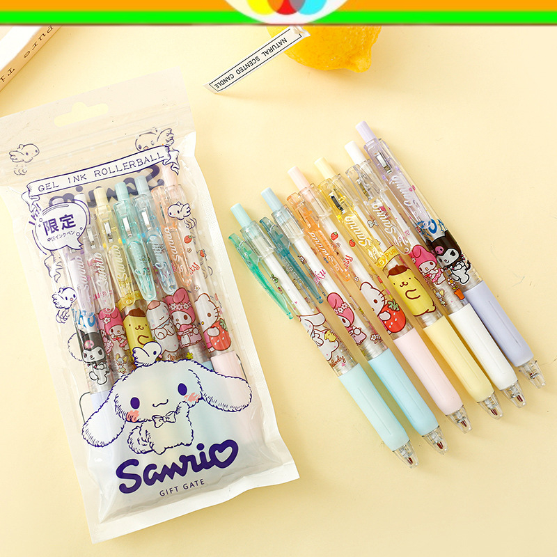 PULPEN GEL MIKA MURAH 1 SET ISI 6BH TINTA HITAM KARAKTER SANRIO CINNAMOROL 0.5MM TINTA HITAM | ALAT 