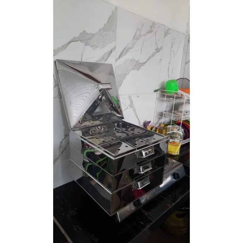 klakat kukusan susun 3 uk 45cm dandang tong kotak free loyang