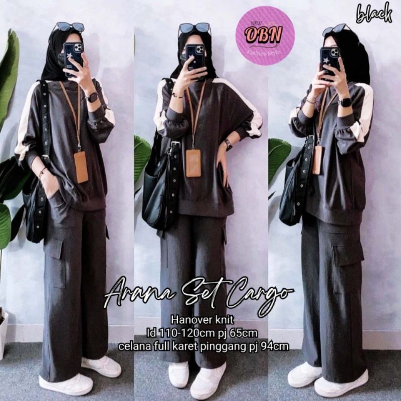 Setelan Celana Cargo Arana Setelan Celana Cewek Setcel Panjang LD 110-120cm