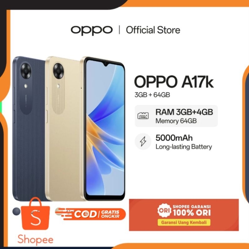 OPPO A17k 3GB+64GB [RAM 3GB+4GB, 5000 mAh Long Lasting Battery, Mediatek G35 Gaming Processor]