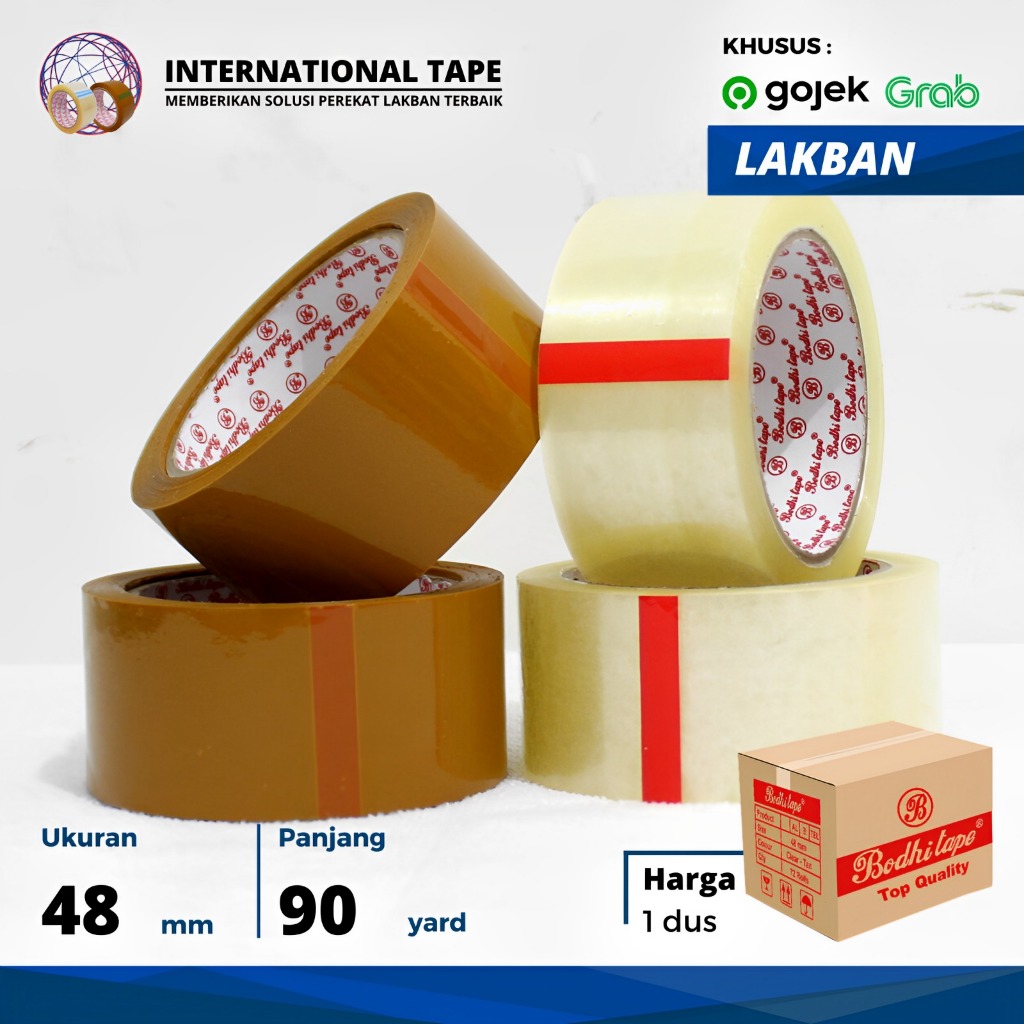 

Plakban OPP lakban BODHI 48mm x 90 yard TAPE "PERDUS" GOJEK/GRAB