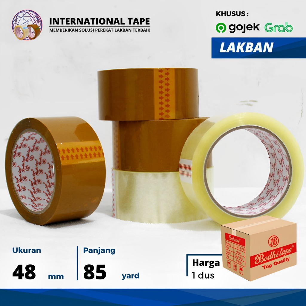 

Plakban OPP lakban BODHI 45mm x 85 yard TAPE "PERDUS" GRAB/GOJEK