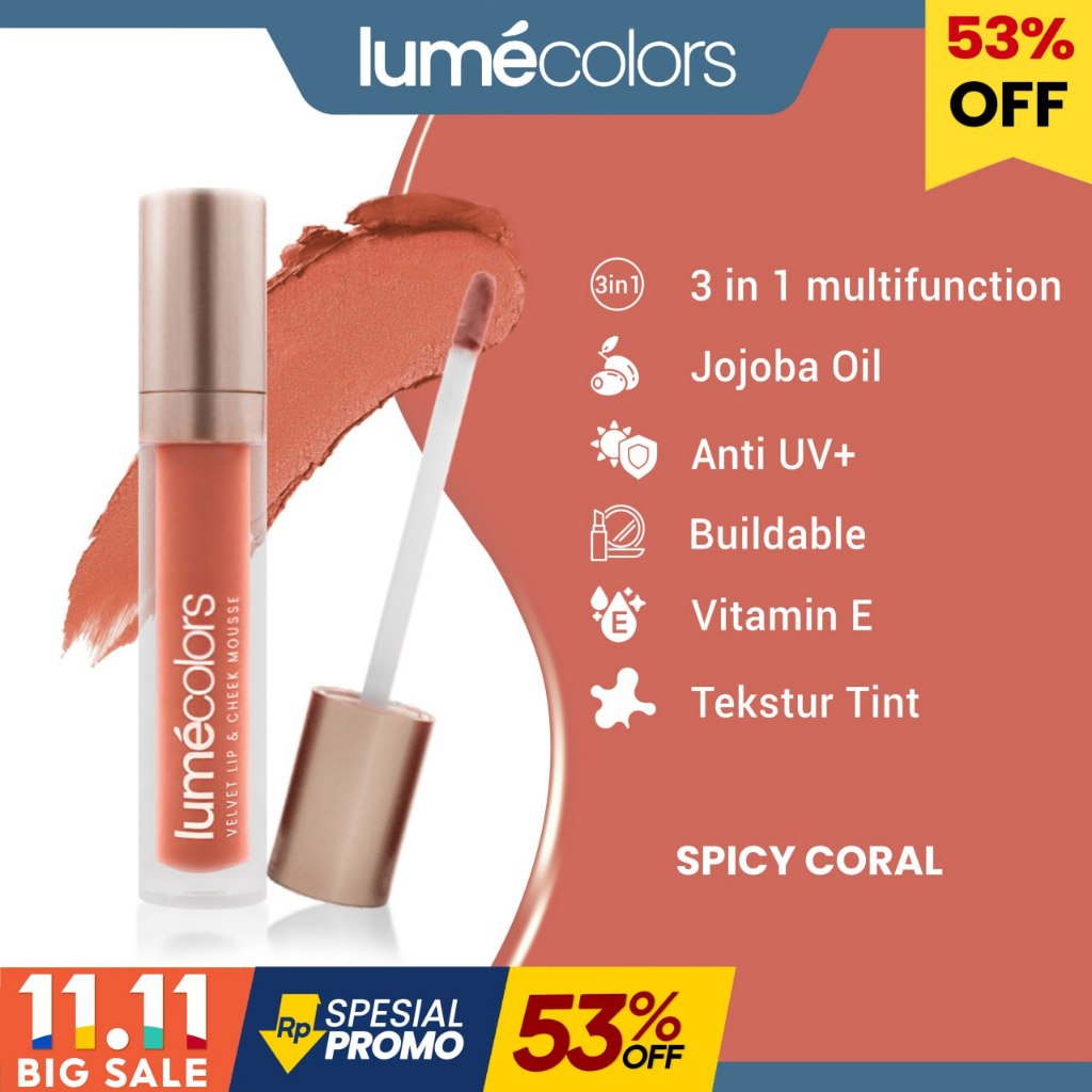 SALE (ED DEC24) Lumecolors Lip Cheek Mousse Lipstik Multifungsi Varian Spicy Coral