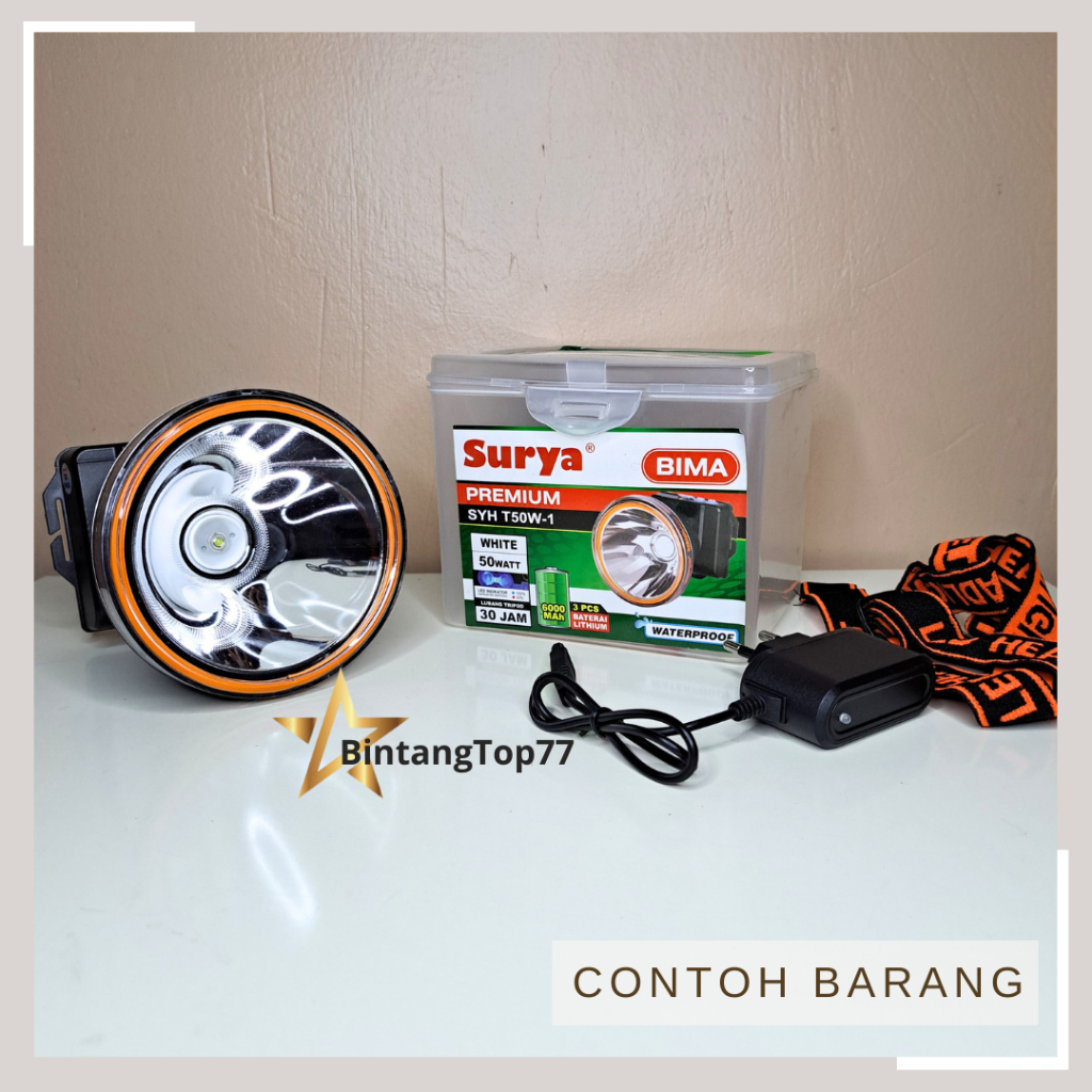 Surya Bima Premium (Waterproof) Head Lamp / Senter Kepala / Headlamp SYH T50W-1 50 Watt