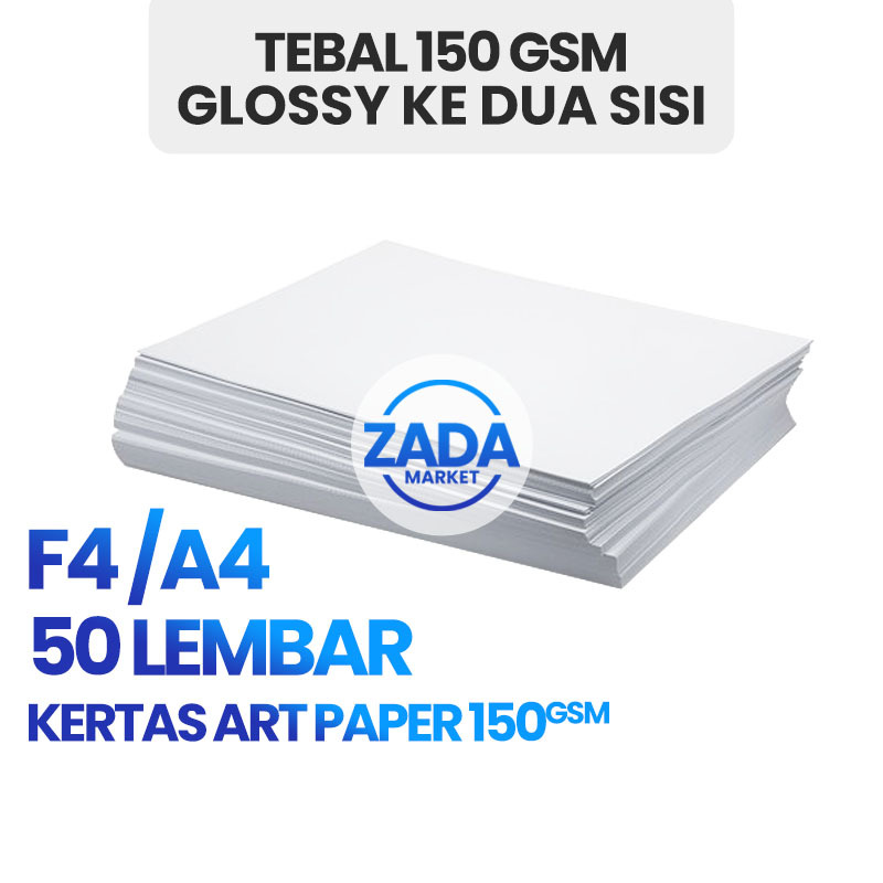 

50 Lembar Kertas Art Paper Gramasi 150 gr gsm F4 & A4 Artpaper Glossy Kosong Untuk Amplop Angpau Lebaran Brosur Kalender Flyer Poster Majalah AP150