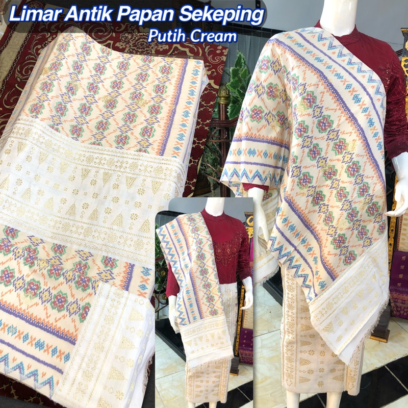 Songket Limar Antik Papan Sekeping/ Putih Cream/ songket tenun asli palembang /ilham songket palemba