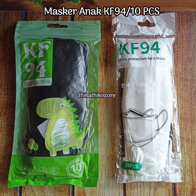 Masker KF94 Anak Korea Hitam Putih 1 pak/ 10 pcs tali Earloop