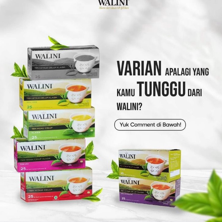 

Stok Banyak TEH CELUP WALINI 25s, LECI, GREEN TEA, LEMON TEA, JASMINE TEA, BLACKCURRANT HALAL