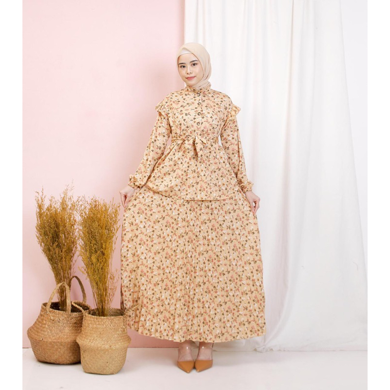 TICLO Nala Dress Gamis Plisket Wanita Jumbo Motif Bunga