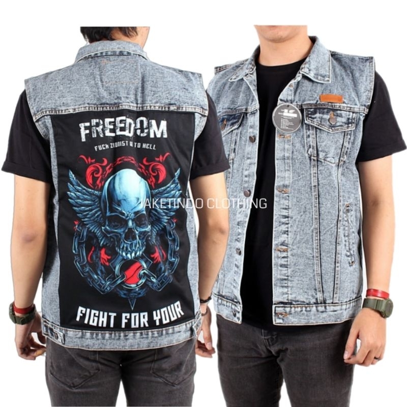 Jaket Rompi Jeans Sandwash Emblem - Jaket Motor Club - Jeans Jacket