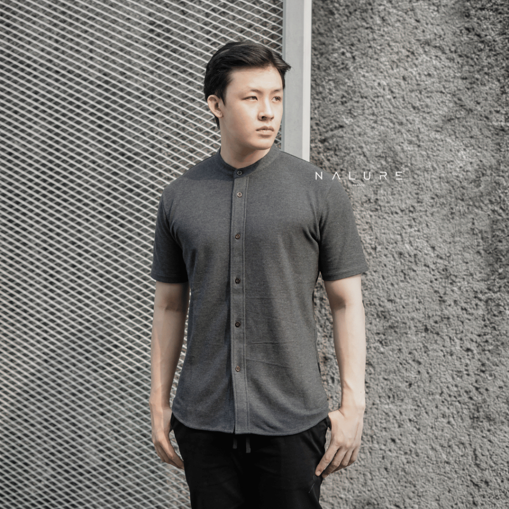 Nalure Kaane Shirt Semi Formal Tee | Atasan Pria | Kemeja Kaos Tangan Pendek Lacoste | hitam-putih-k