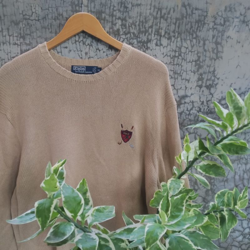 Vintage Sweater Rajut Unisex Polo Ralph Lauren Knit Sweater Italian Yarn Cotton Made in Hong Kong