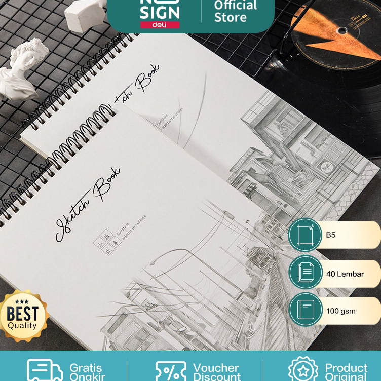 

Diskon Deli Sketch Book / Buku Gambar Jilid Spiral Vertikal B5 40 Lembar 100 gsm 73628 ★★★★