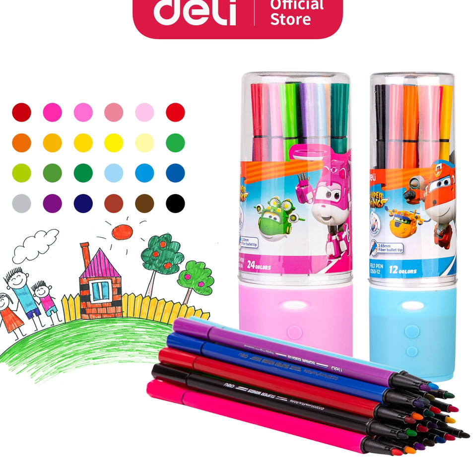 

Terbatas Deli Super Wings Felt Pen / Spidol Warna 12/24 Warna Kemasan Tabung EC150-12 EC150-24