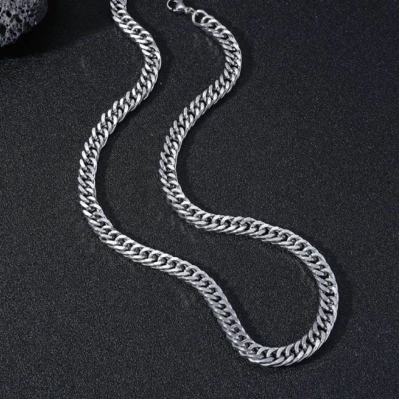 KALUNG RANTAI TITANIUM SILVER TERMURAH SIMPLE ANTI KARAT PRIA DAN WANITA