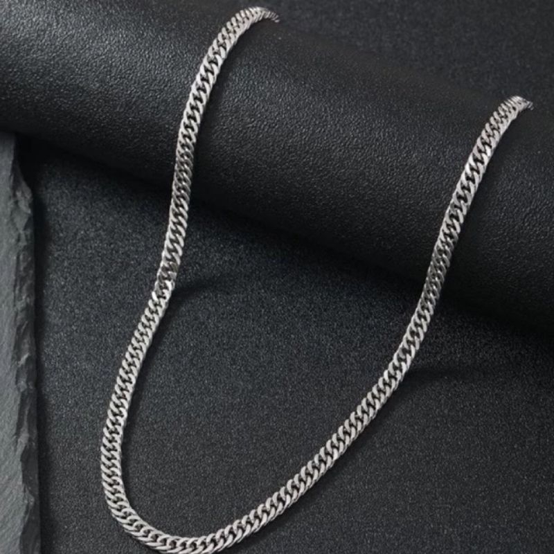 KALUNG RANTAI TITANIUM SILVER TERMURAH SIMPLE ANTI KARAT PRIA DAN WANITA