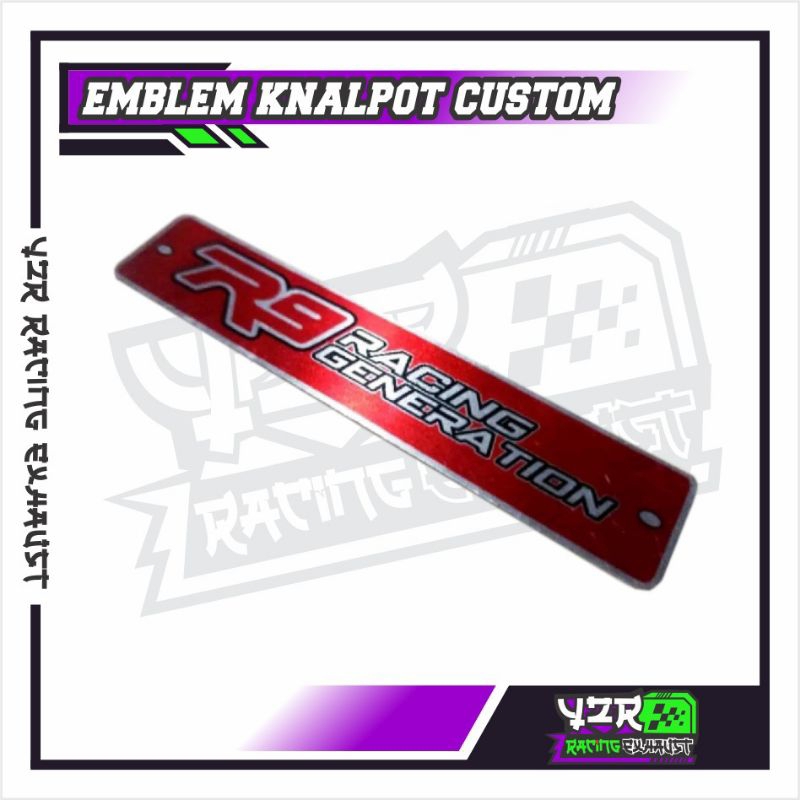 EMBLEM KNALPOT RACING MERK R9 RACING MERAH