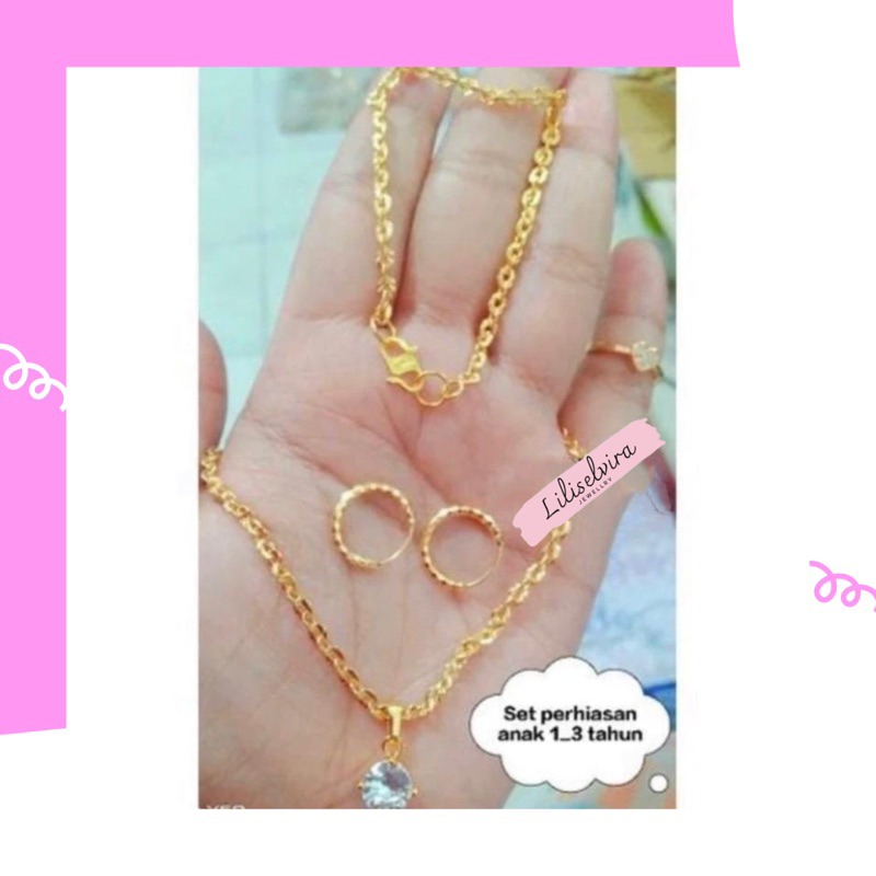 set perhiasan anak 1-7tahun titanium lapis emas anti karat