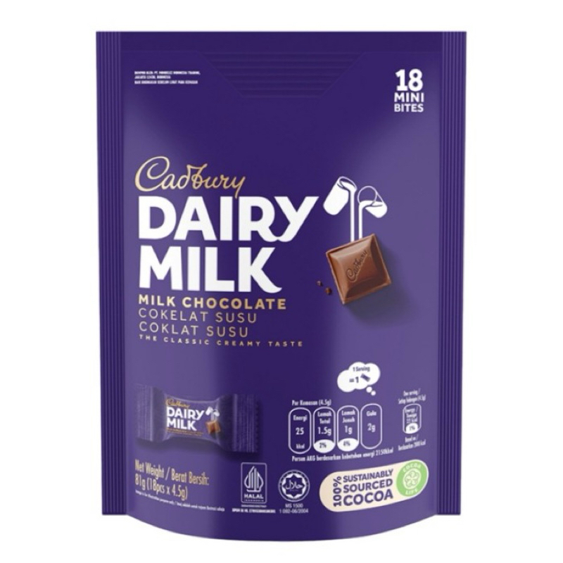 

Cadburry Dairy Milk Bites Isi 18 Pcs @81 Gram