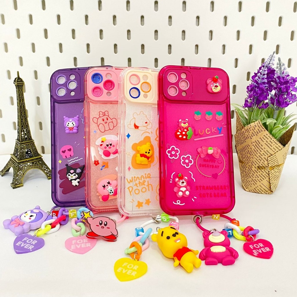 Softcase untuk iPhone 13 12 11 Pro Max XR X 7 Plus Case Bening 3D Manik Manik Pooh Kirby Lotso Kulom