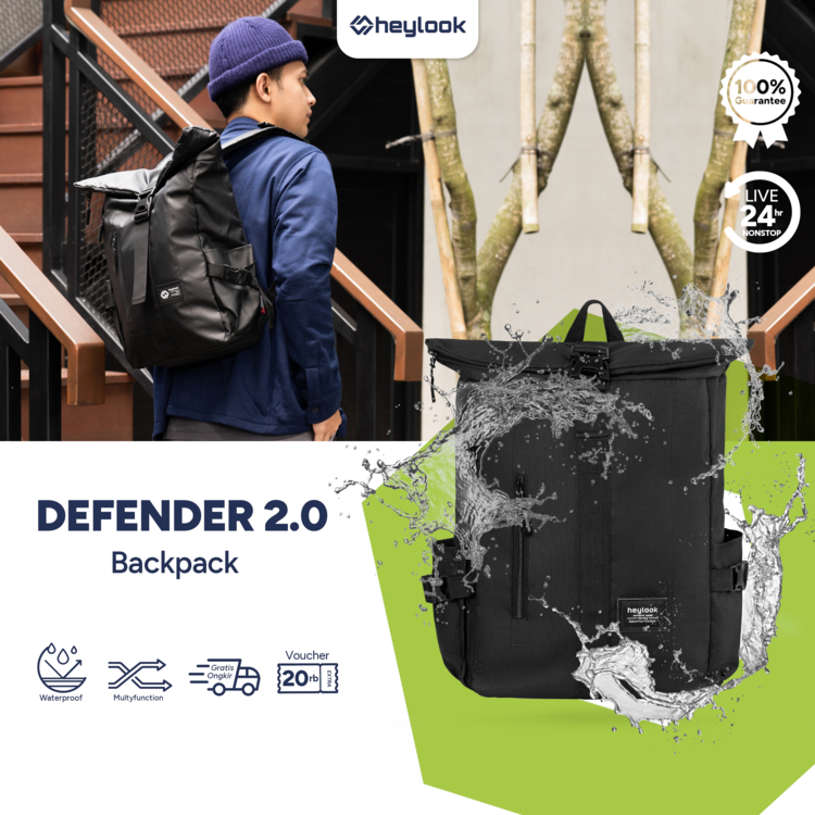 HEYLOOK Official - Tas Ransel Laptop DEFENDER 2.0 Tas Punggung Tas Kuliah Tas Kerja Pria Wanita Tas 