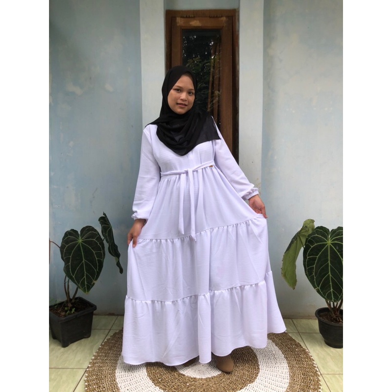 Gamis Canda Putih Polos Crinkle Airflow