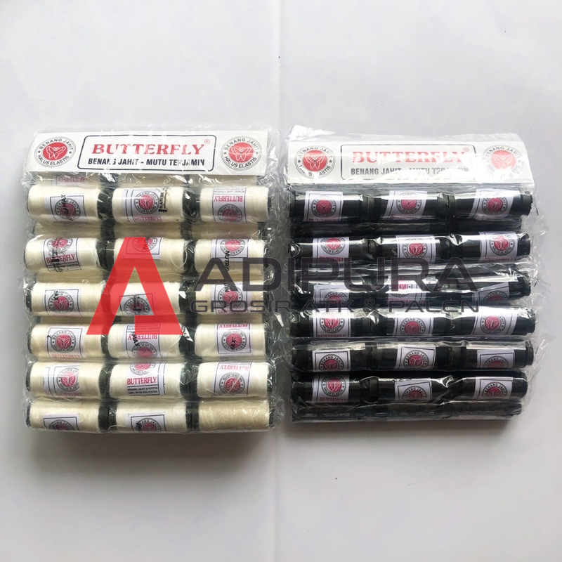 (36 Pcs) Benang Jahit Hitam Putih Butterfly / Benang Warna Syntetis