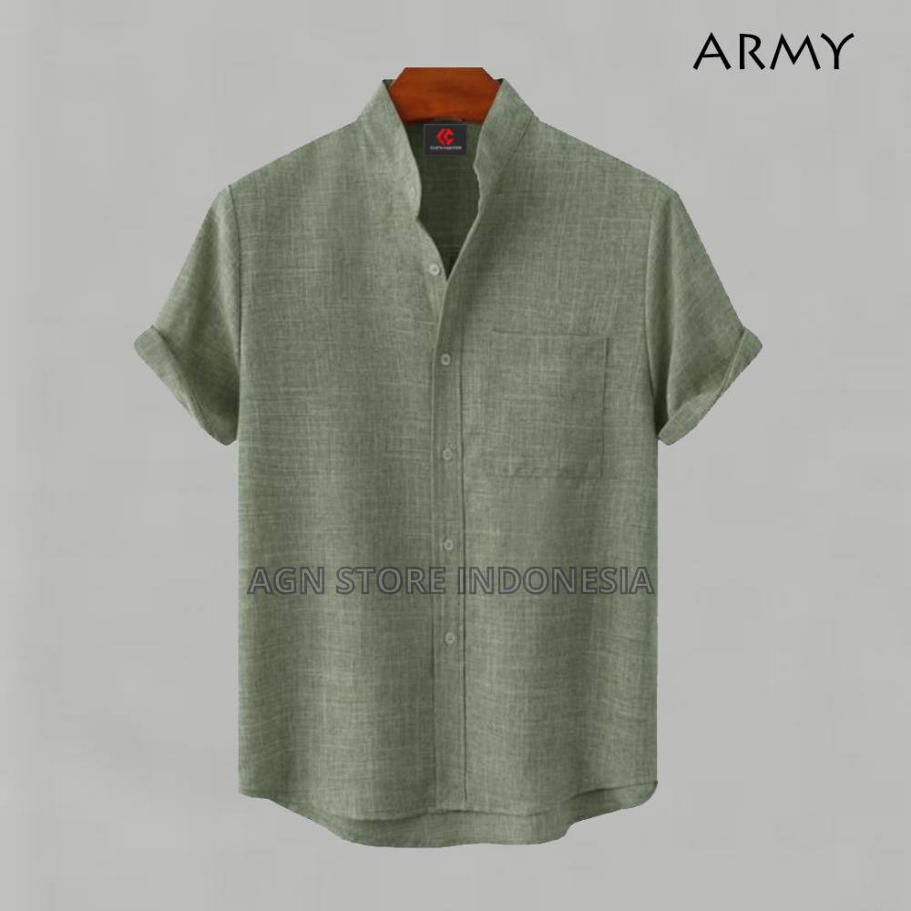 Kemeja Koko MADINA Pria Stylish Lengan Pendek Warna Army Polos Terbaru