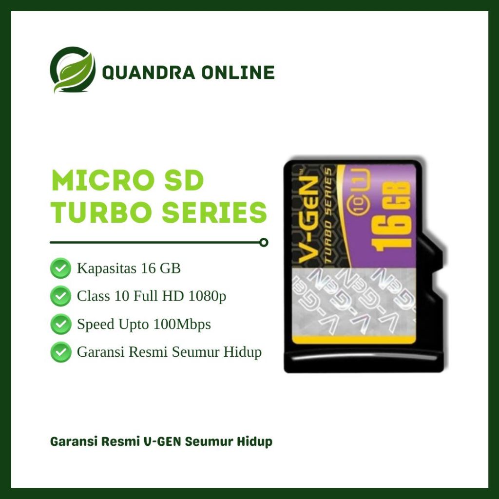 Micro SD V-GEN 16GB Turbo Series Memory Card VGEN MicroSD Kartu Memory HP