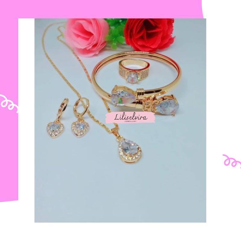 Set Perhiasan Wanita Titanium Cantik mata Putih