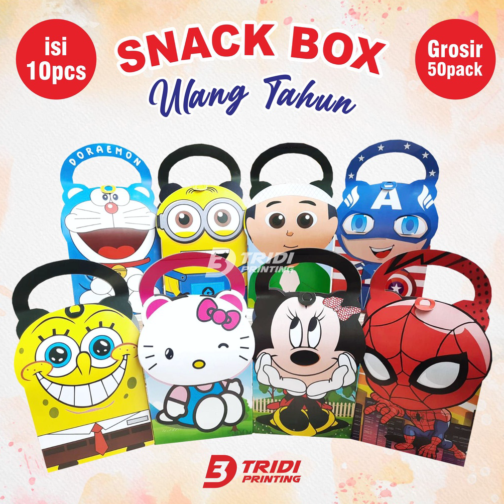 

Terbaru 7.7 (isi 10pcs) Snack Box karakter/ tas Ultah Aqiqah Tedhak siten