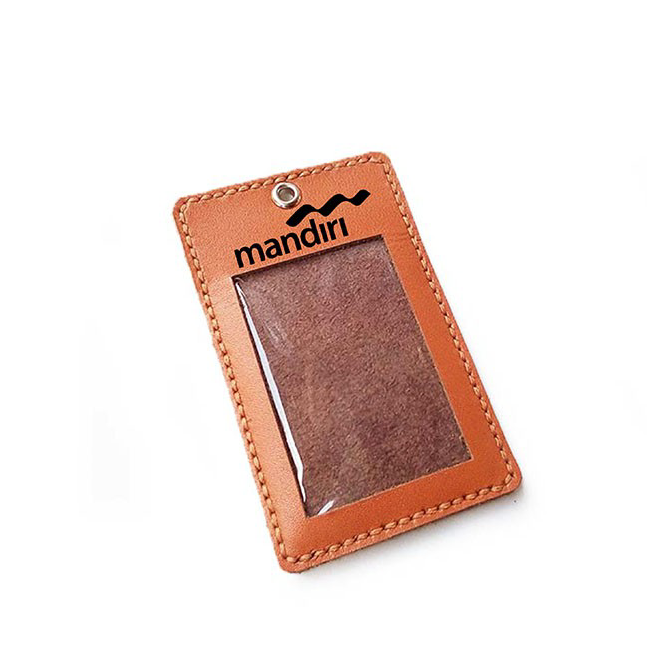 

⚡BEST SELLER⚡ Name Tag Id Kulit Asli Logo Bank Mandiri Warna Tan - Tempat Id Card