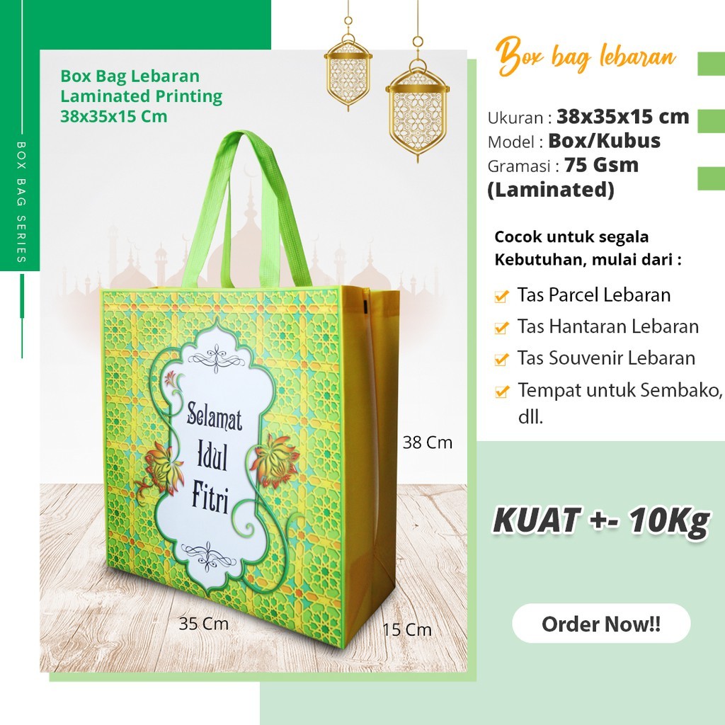 

Tas Bingkisan Lebaran Spunbond | Tas Parcel LebaranPrinting Laminasi Lebaran Nokia 38X35X15