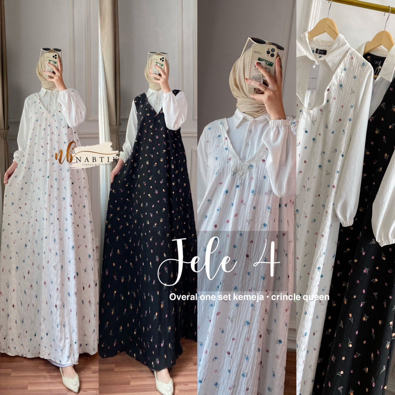 JELE OVERALL SET KEMEJA BY NABTIK SETELAN BAJU WANITA BLOUSE DAN OVERALL MOTIF SET DRESS CASUAL MODE