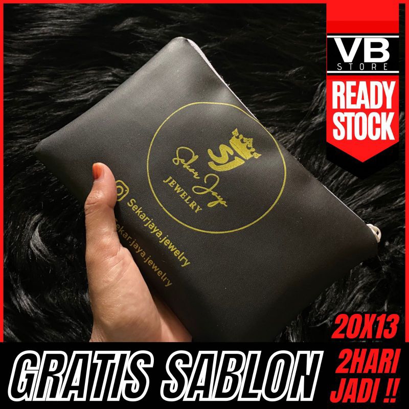 POUCH SOUVENIR BAHAN KULIT SINTESIS FREE SABLON CANTIK GRATIS REQUEST BEBAS DESAIN CETAK NAMA MERK L