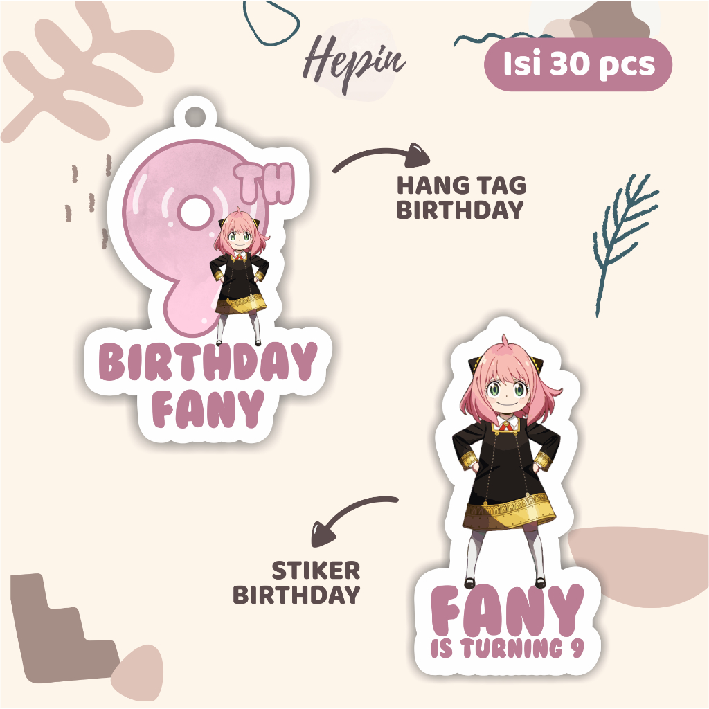 

(30pcs) diecut anime Hang tag & stiker ulang tahun edisi SPY x FAMILLY/lucu/label tag ulang tahun murah/hang tag ulang tahun/tag souvenir ulang tahun/stiker nama ualang tahun/diecut stiker&t ag