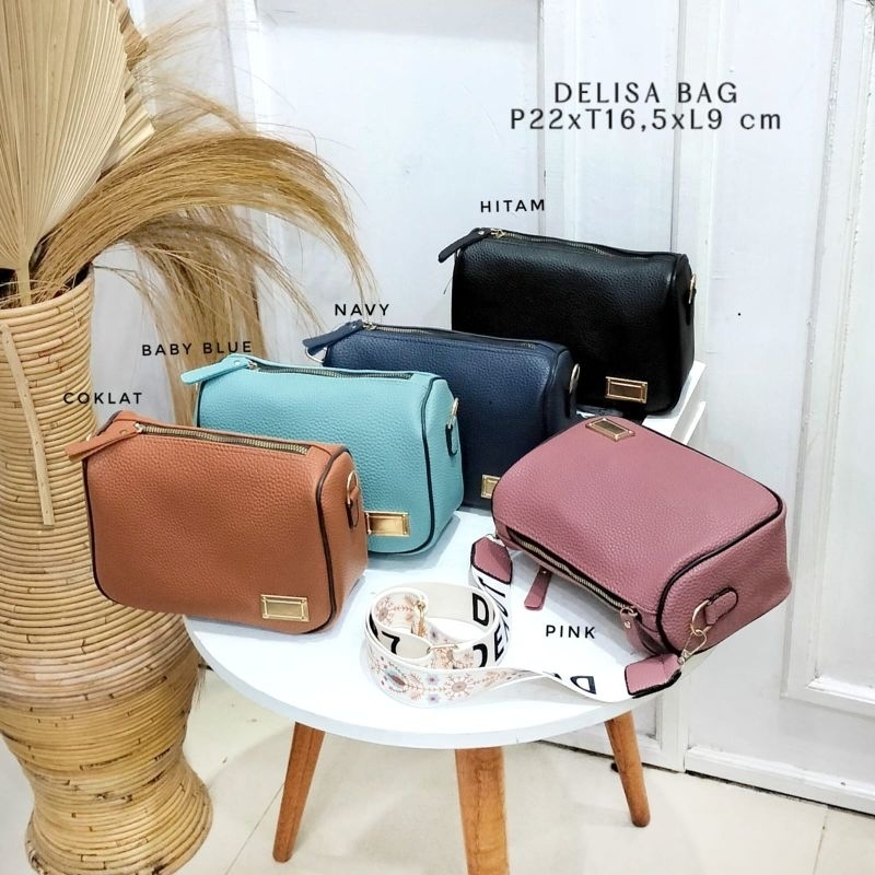 TAS SELEMPANG ANDIN 2 RUANG POLOS/TAS KULIT DELISA BAG TALI STRAP/ LEMINA BAG MUAT HP/TAS JALAN POLO