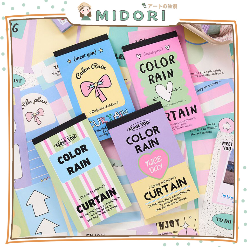 

[MIDORI] 100Lembar COLOR RAIN CURTAIN Screen Series Retro Memo Note Paper Notepad - C0045