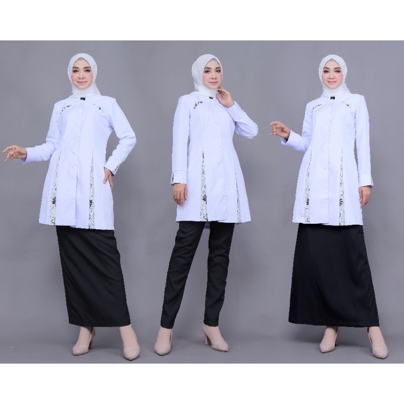 blazer wanita seragam dinas Pemda baju khaki seragam dinas ASN kemeja putih atasan putih